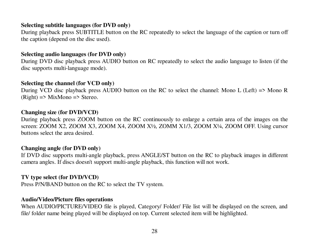 Hyundai H-CMD4004 instruction manual Selecting subtitle languages for DVD only, Selecting audio languages for DVD only 