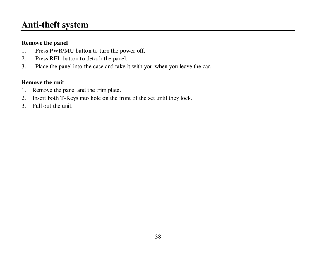Hyundai H-CMD4004 instruction manual Anti-theft system, Remove the panel, Remove the unit 