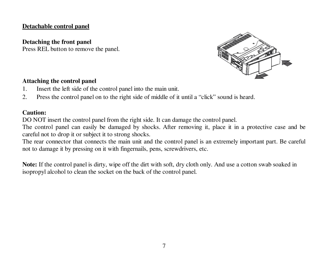 Hyundai H-CMD4004 instruction manual Detachable control panel Detaching the front panel, Attaching the control panel 