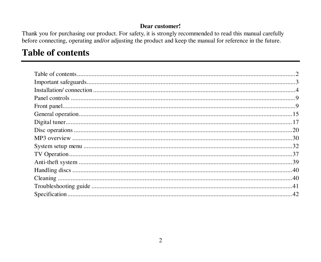 Hyundai H-CMD4005 instruction manual Table of contents 