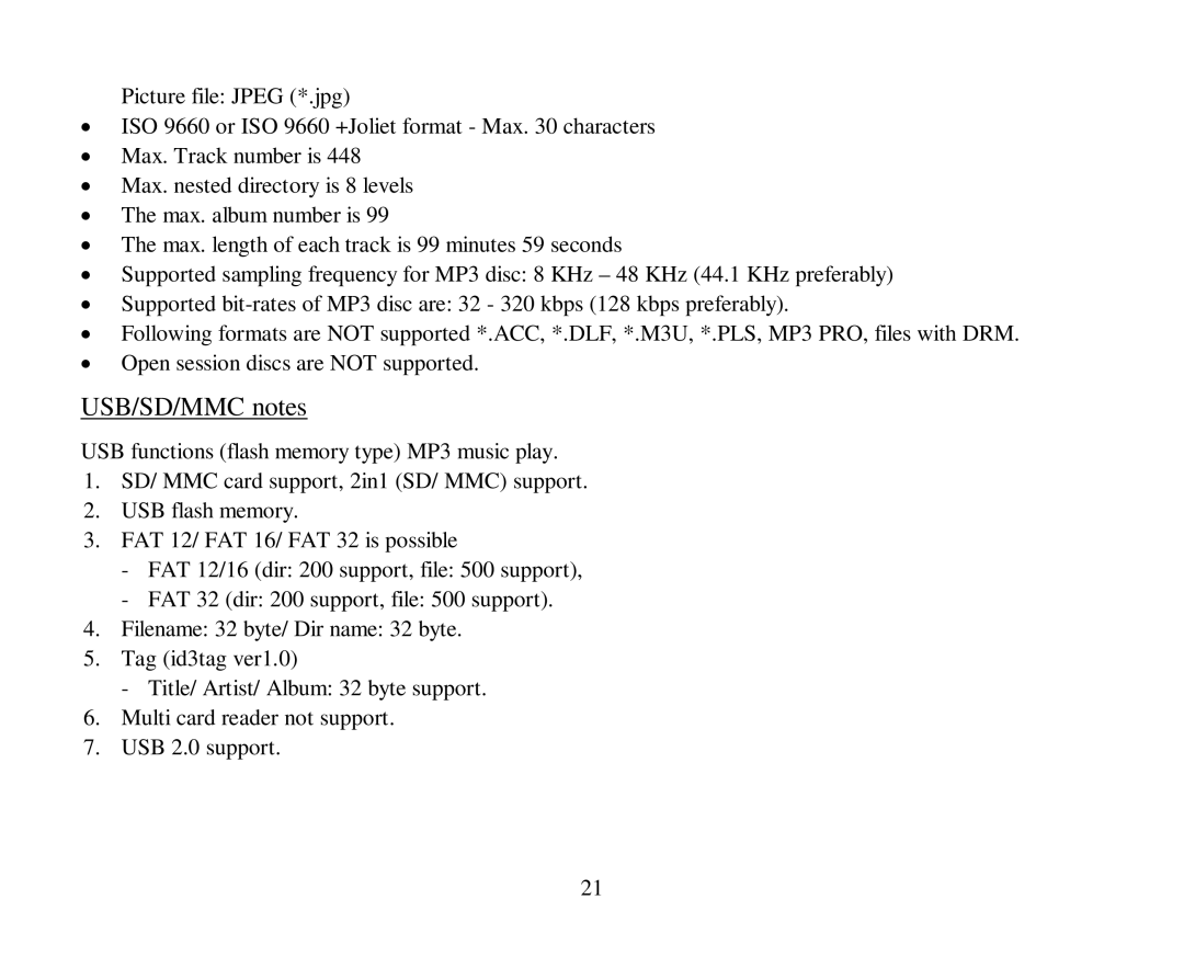 Hyundai H-CMD4005 instruction manual USB/SD/MMC notes 