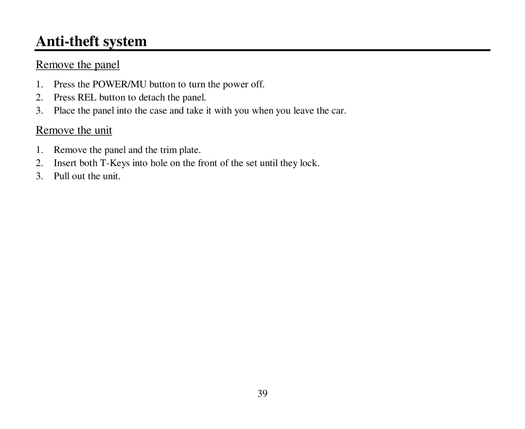 Hyundai H-CMD4005 instruction manual Anti-theft system, Remove the panel, Remove the unit 