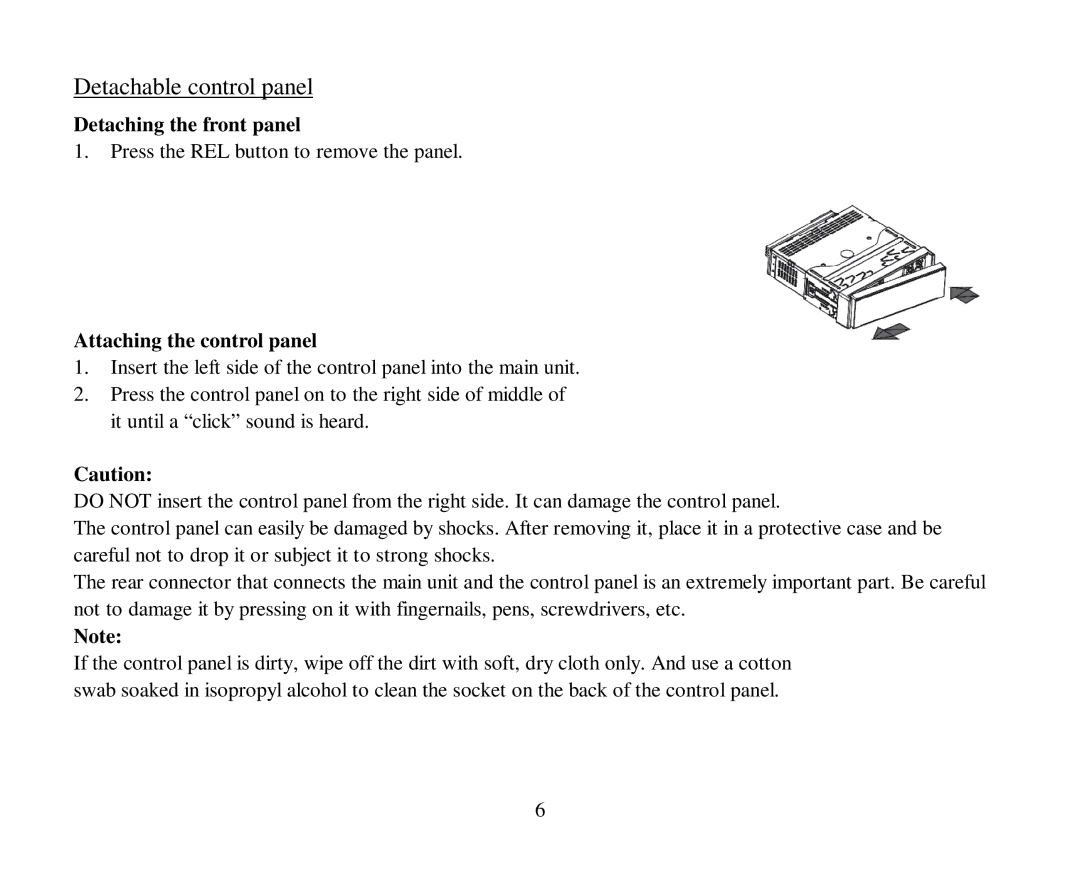 Hyundai H-CMD4005 instruction manual Detachable control panel, Detaching the front panel, Attaching the control panel 