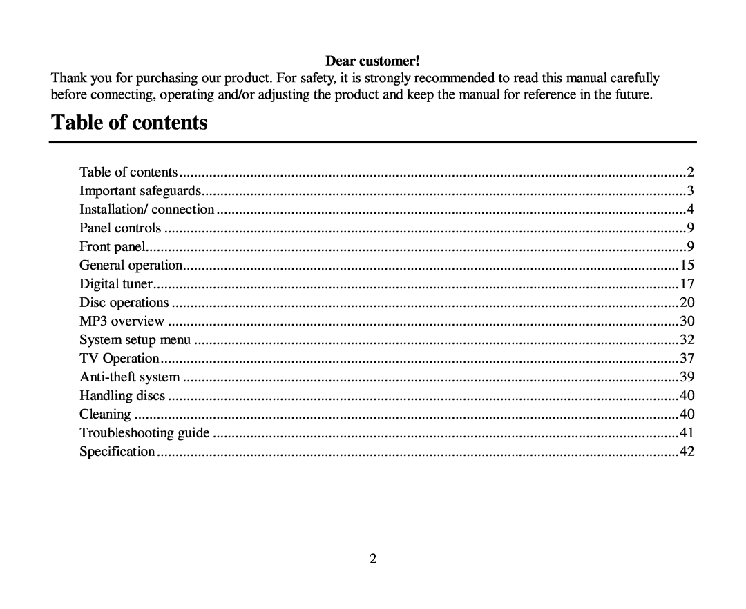 Hyundai H-CMD4005 instruction manual Table of contents, Dear customer 