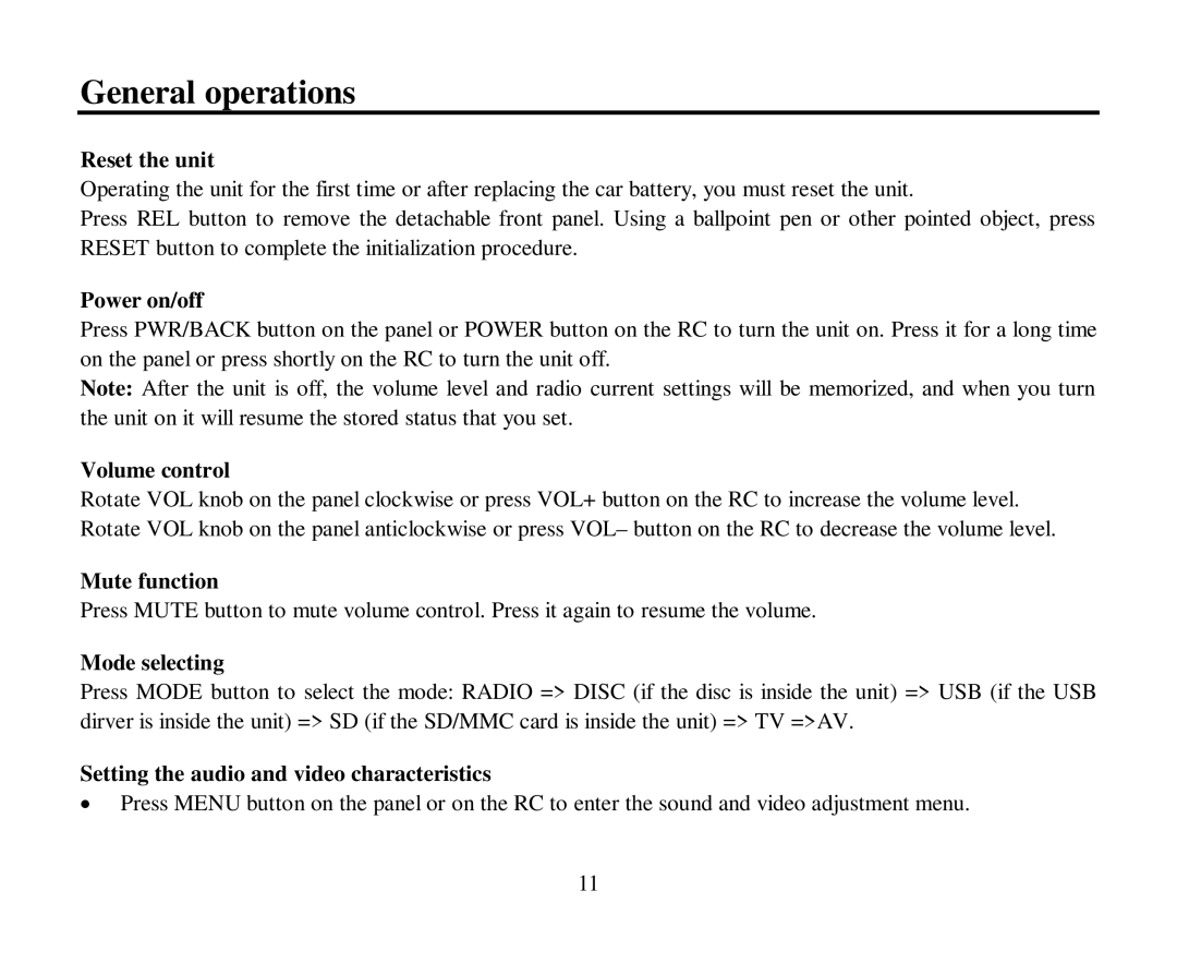 Hyundai H-CMD4007 instruction manual General operations 