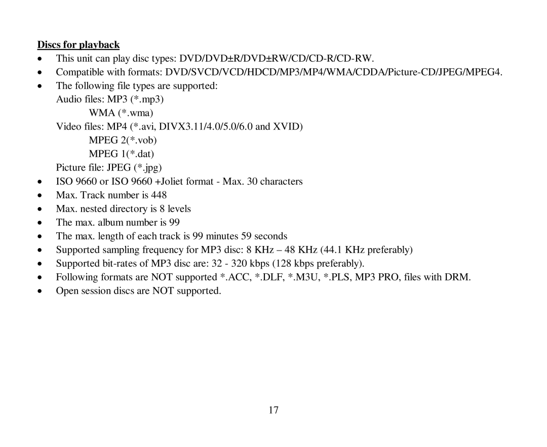 Hyundai H-CMD4007 instruction manual Discs for playback 