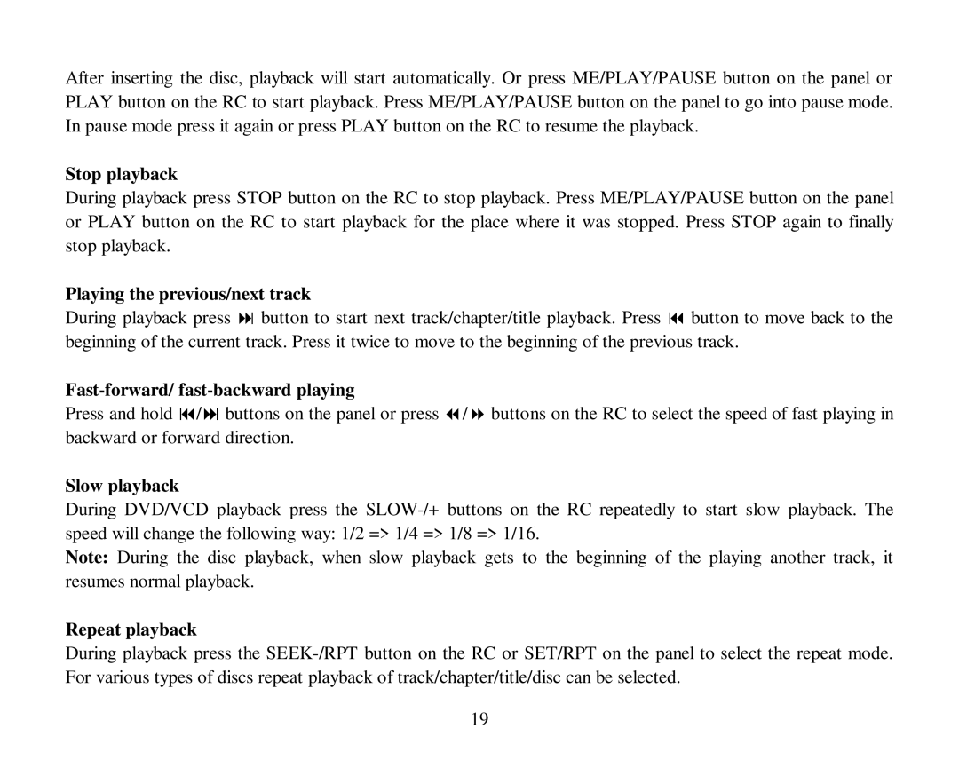 Hyundai H-CMD4007 Stop playback, Playing the previous/next track, Fast-forward/ fast-backward playing, Slow playback 