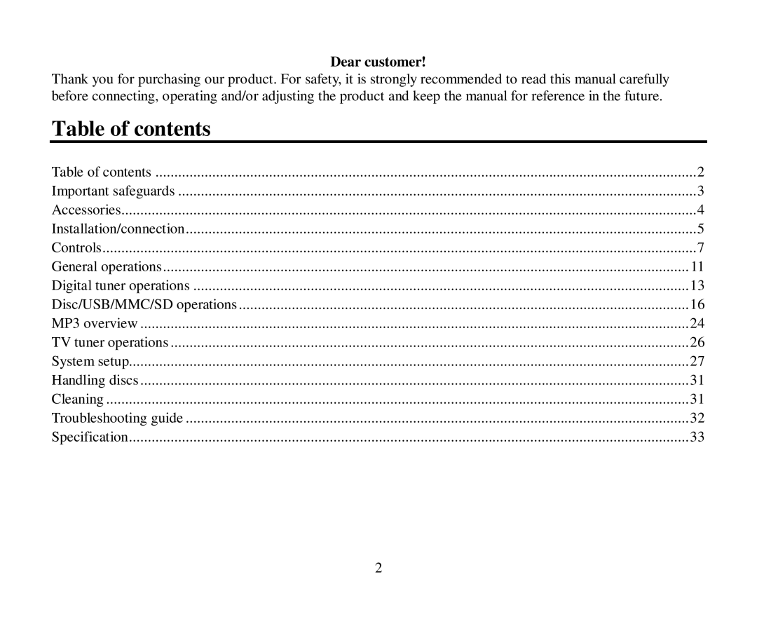 Hyundai H-CMD4007 instruction manual Table of contents 