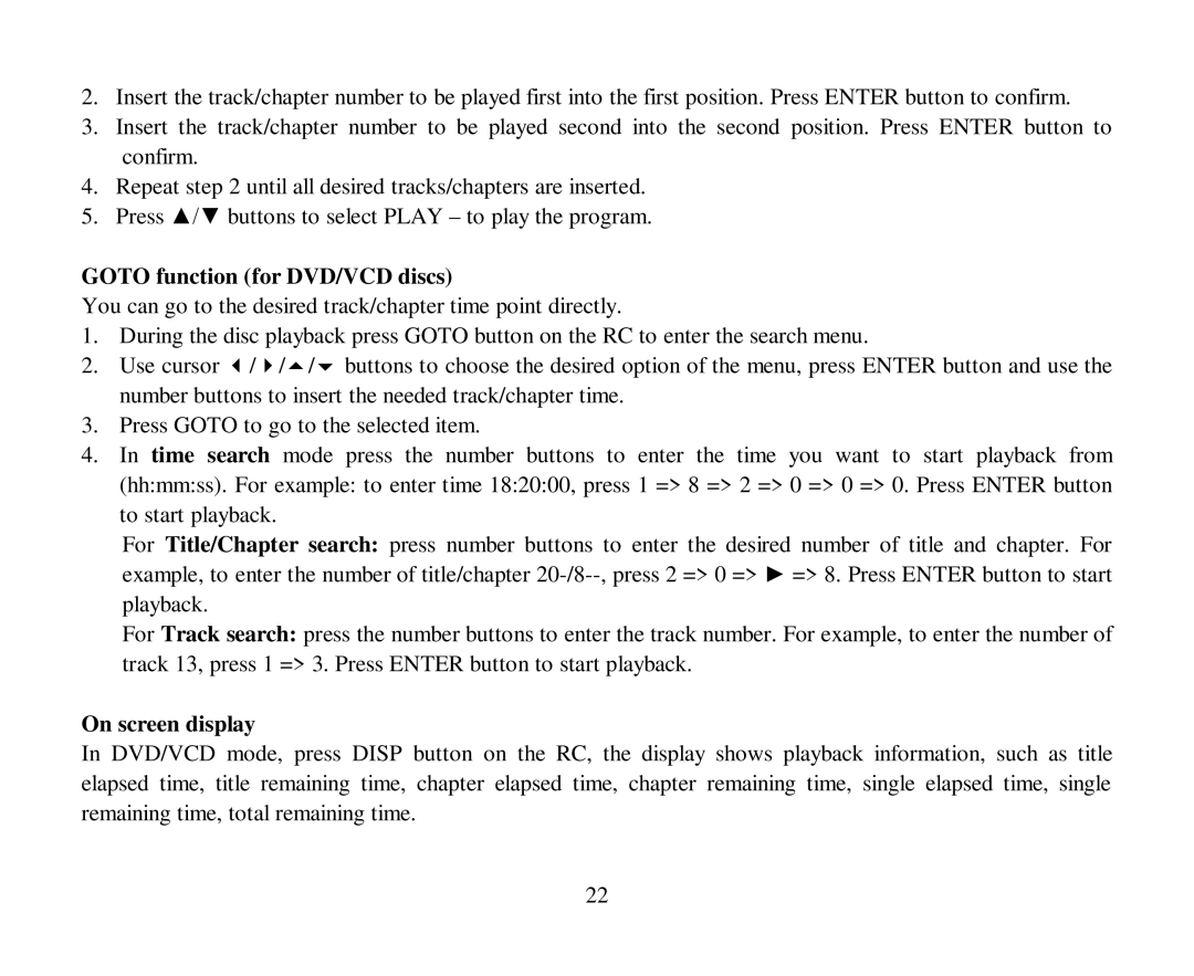 Hyundai H-CMD4007 instruction manual Goto function for DVD/VCD discs, On screen display 