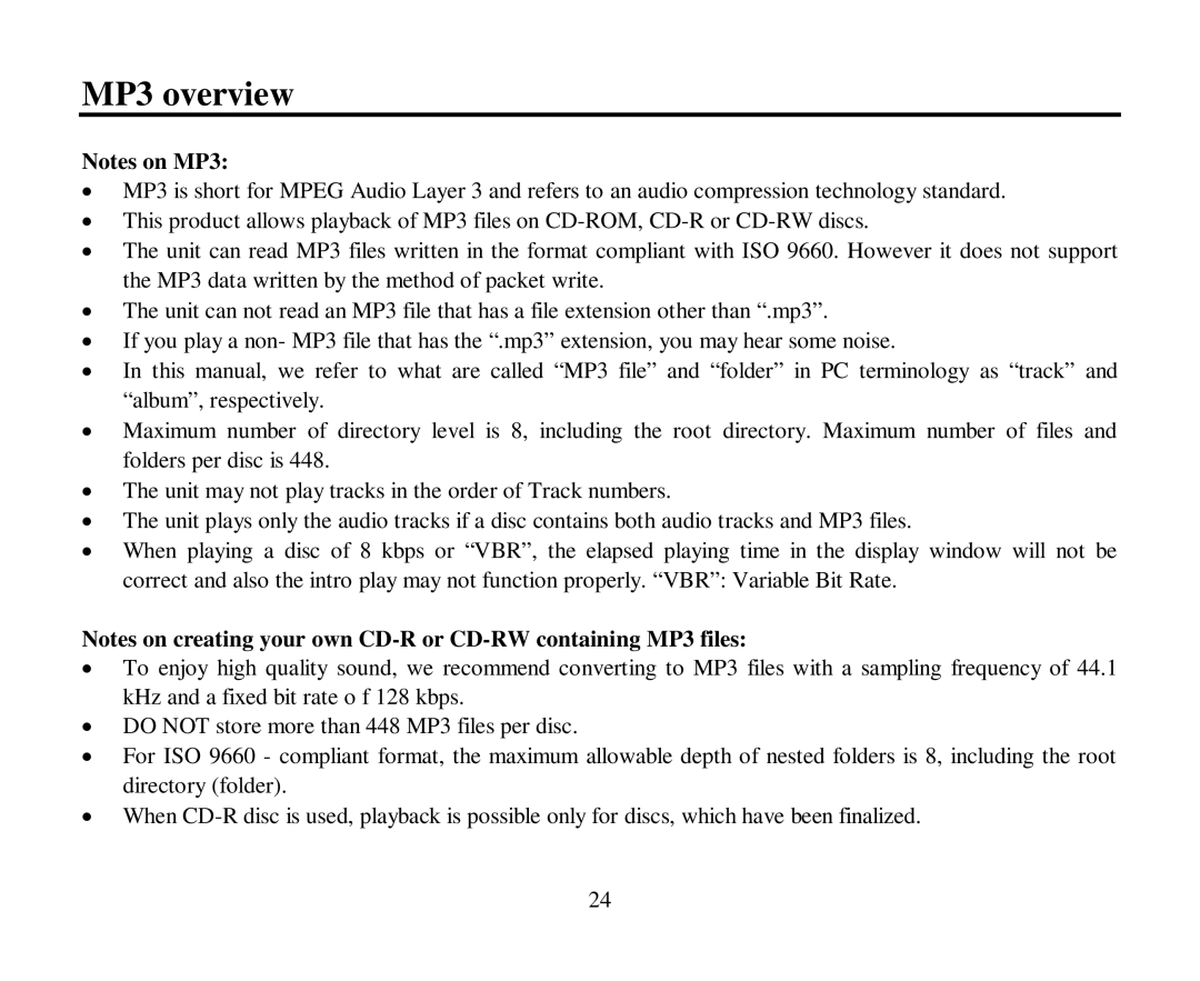 Hyundai H-CMD4007 instruction manual MP3 overview 