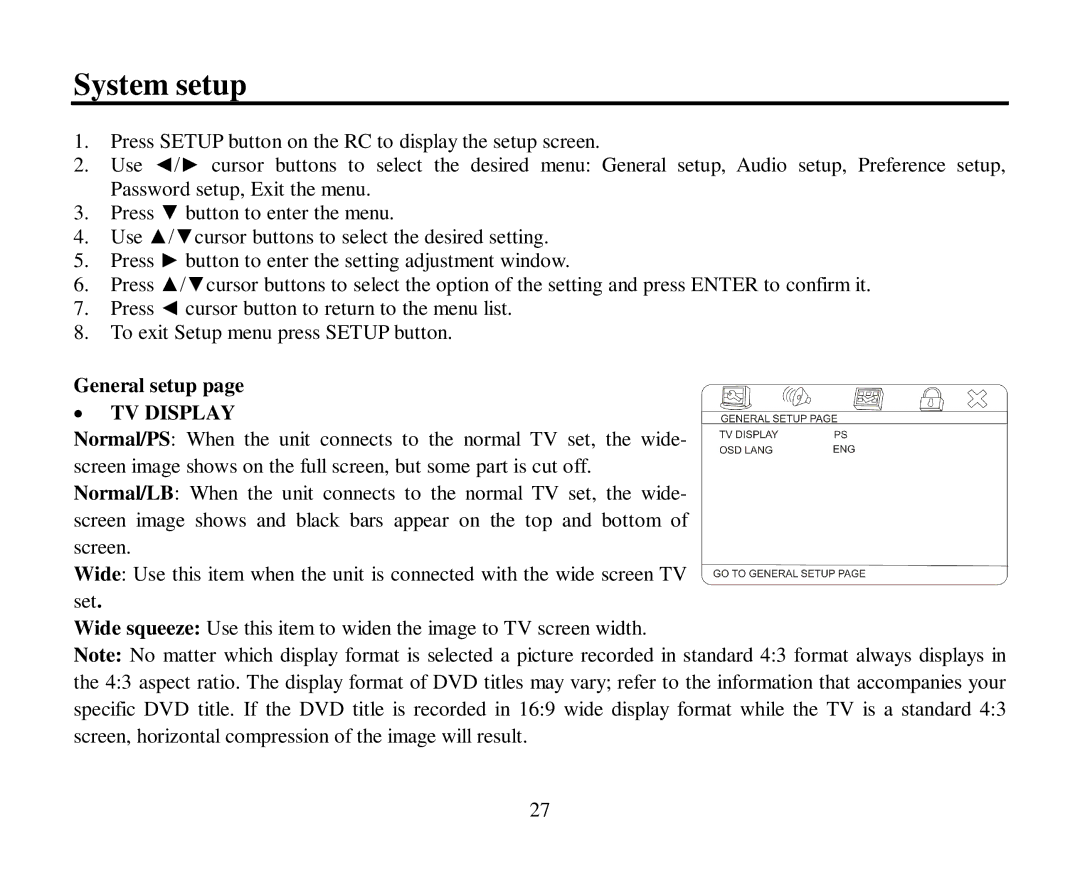 Hyundai H-CMD4007 instruction manual System setup, General setup 