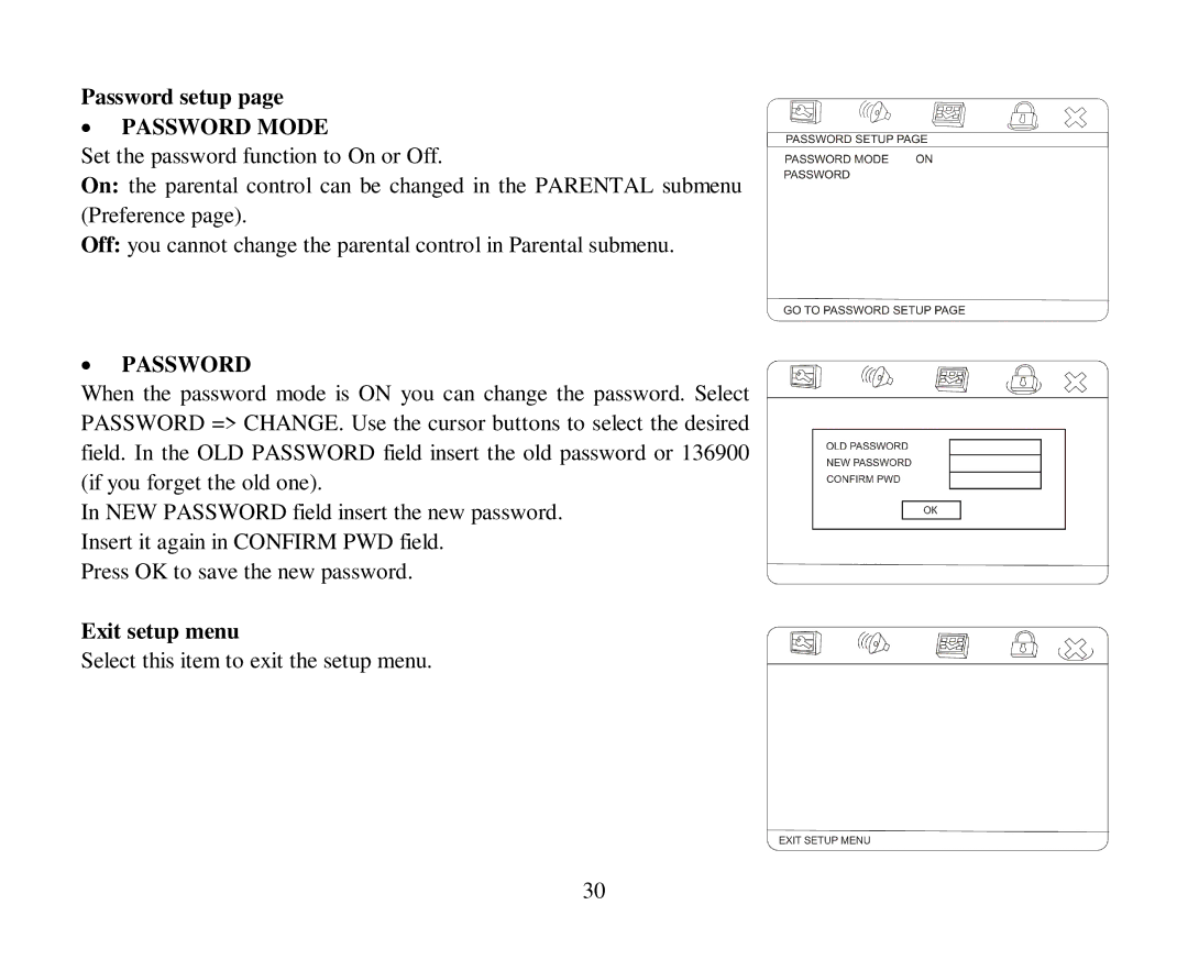 Hyundai H-CMD4007 instruction manual Password setup, Exit setup menu 
