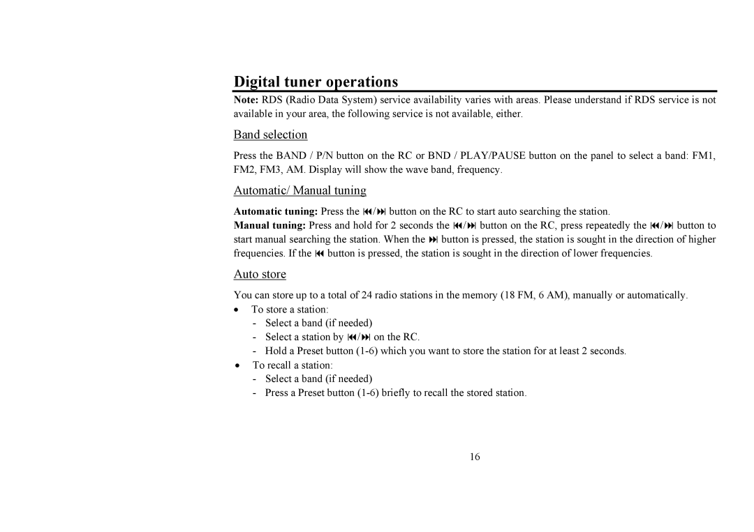 Hyundai H-CMD4008 instruction manual Digital tuner operations, Band selection, Automatic/ Manual tuning, Auto store 