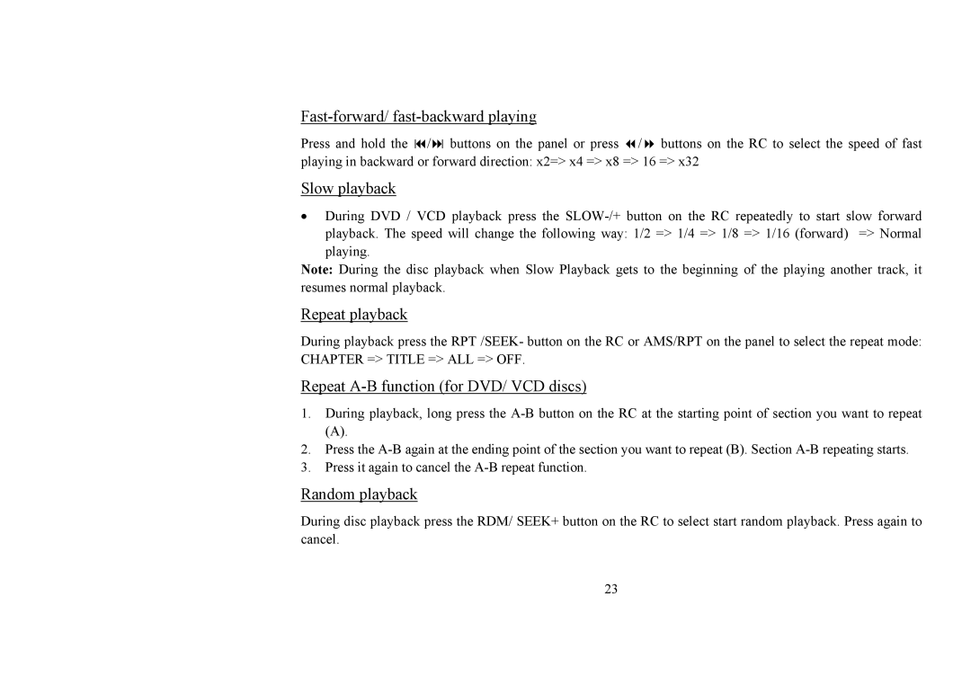 Hyundai H-CMD4008 instruction manual Fast-forward/ fast-backward playing, Slow playback, Repeat playback, Random playback 