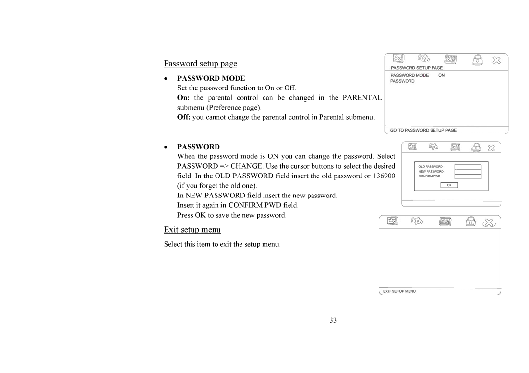 Hyundai H-CMD4008 instruction manual Password setup, Exit setup menu, Password Mode 