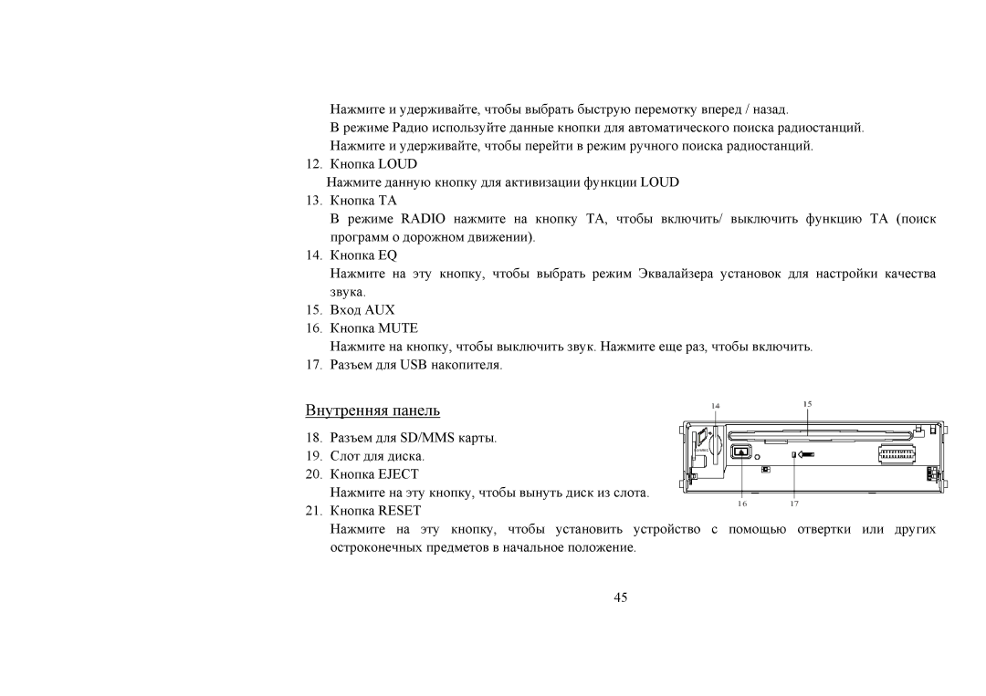 Hyundai H-CMD4008 instruction manual Внутренняя панель 