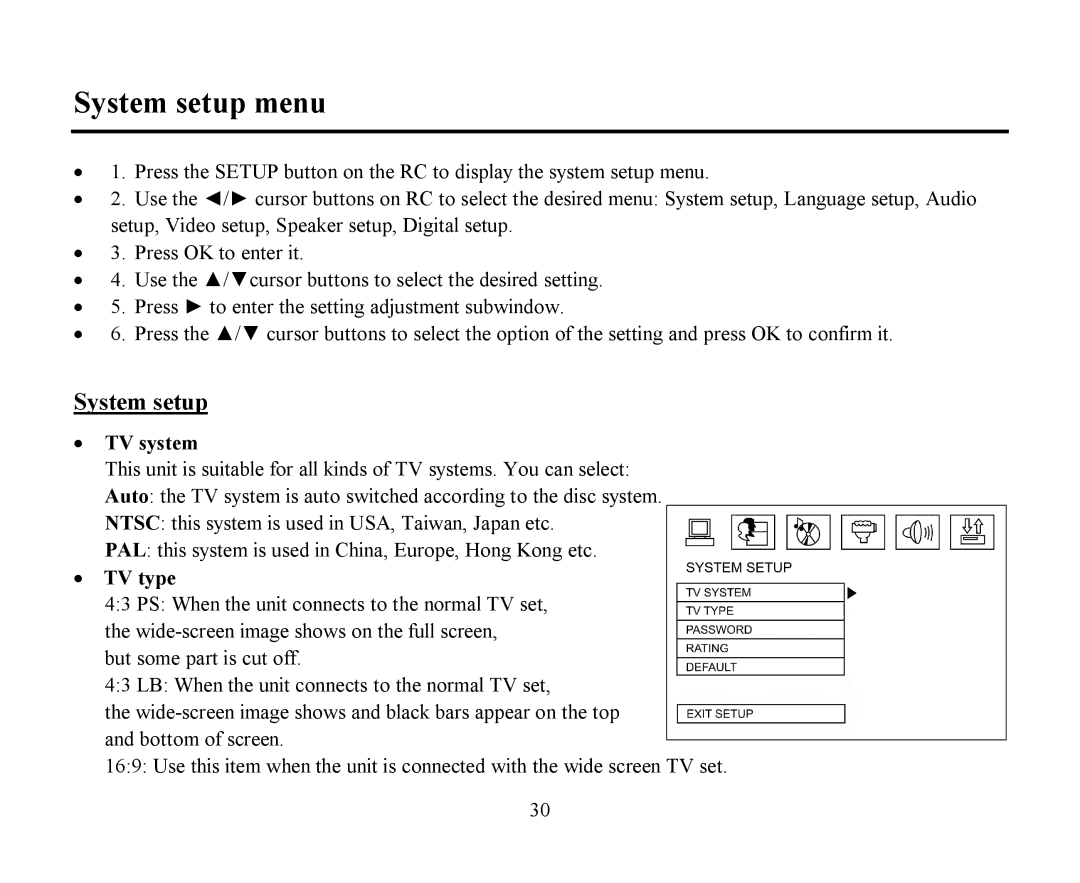 Hyundai H-CMD4009 instruction manual System setup menu, TV system, TV type 