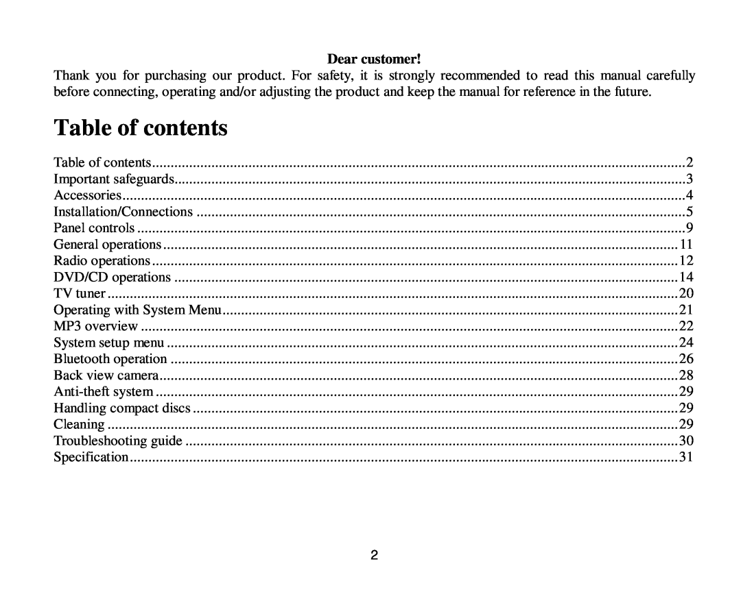 Hyundai H-CMD4011 instruction manual Table of contents, Dear customer 