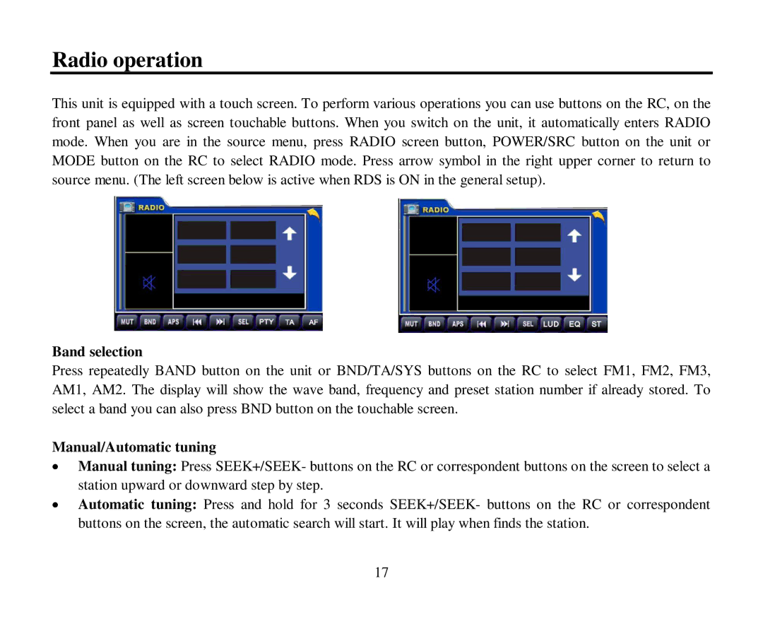 Hyundai H-CMD4012 instruction manual Radio operation, Band selection, Manual/Automatic tuning 