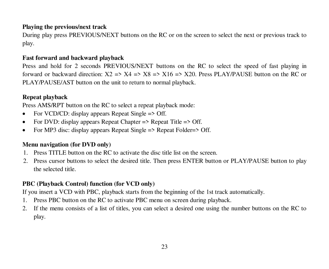 Hyundai H-CMD4012 instruction manual Playing the previous/next track, Fast forward and backward playback, Repeat playback 