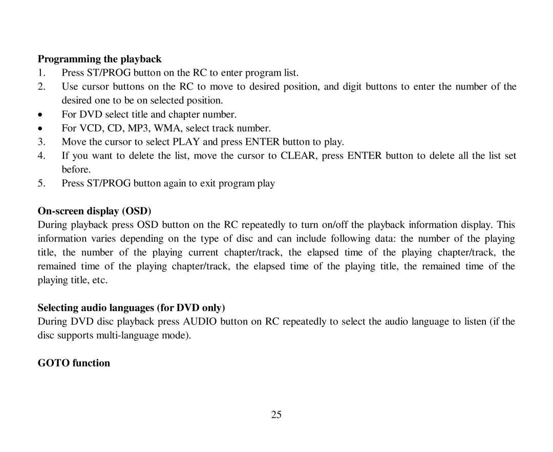 Hyundai H-CMD4012 Programming the playback, On-screen display OSD, Selecting audio languages for DVD only, Goto function 