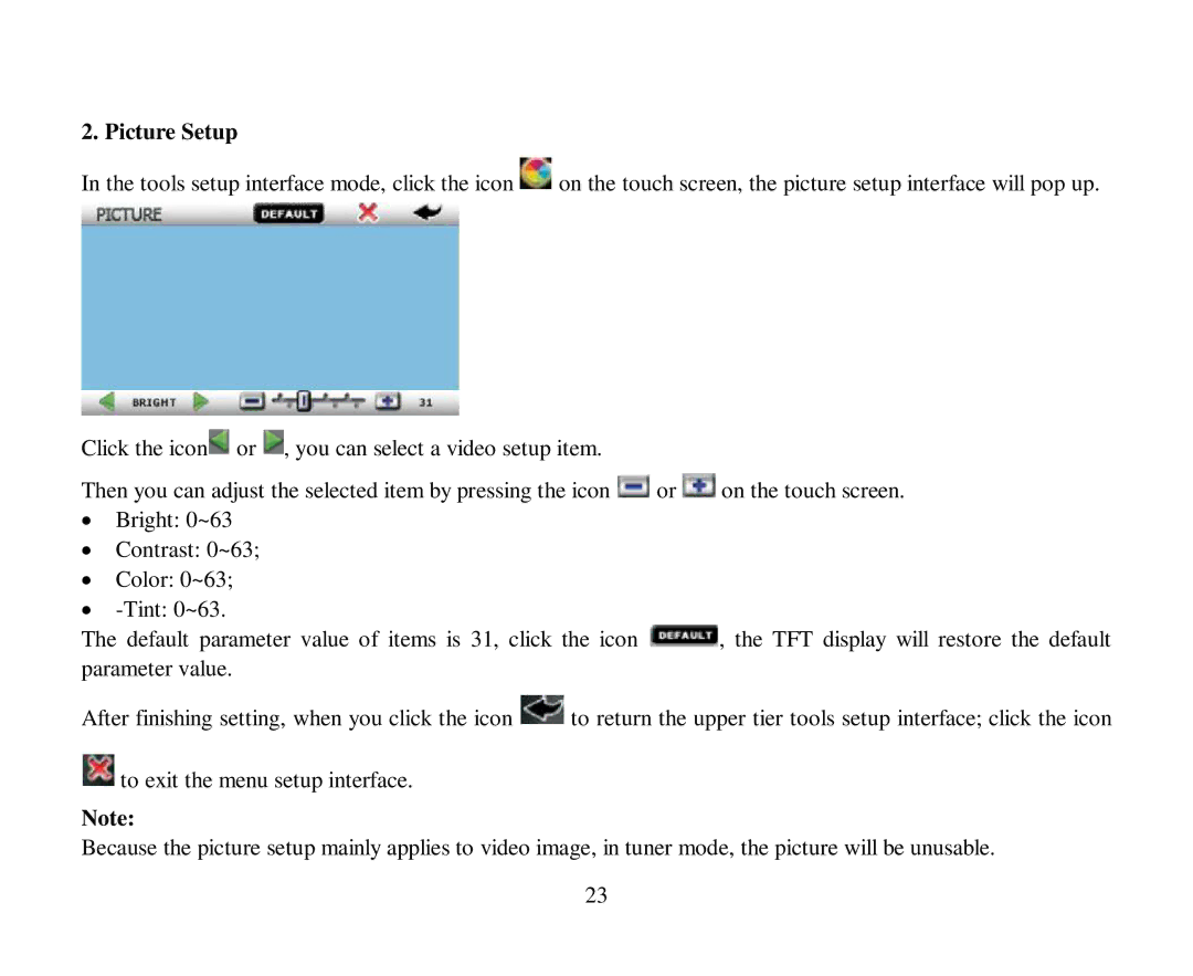 Hyundai H-CMD4015 instruction manual Picture Setup 