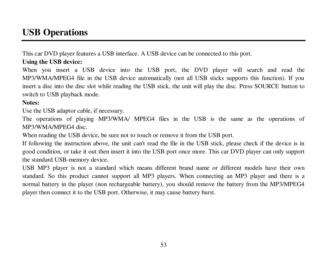 Hyundai H-CMD4015 instruction manual USB Operations, Using the USB device 