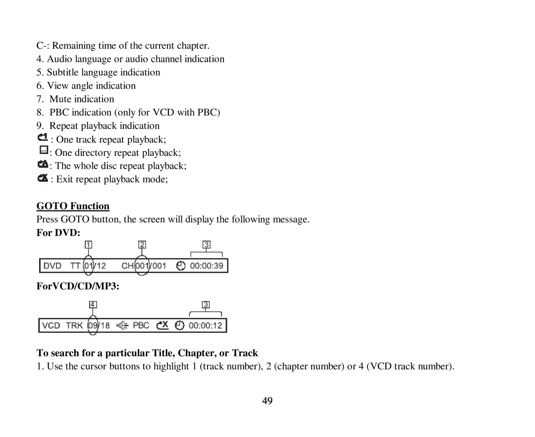 Hyundai H-CMD4015 instruction manual GOTO Function, For DVD ForVCD/CD/MP3 