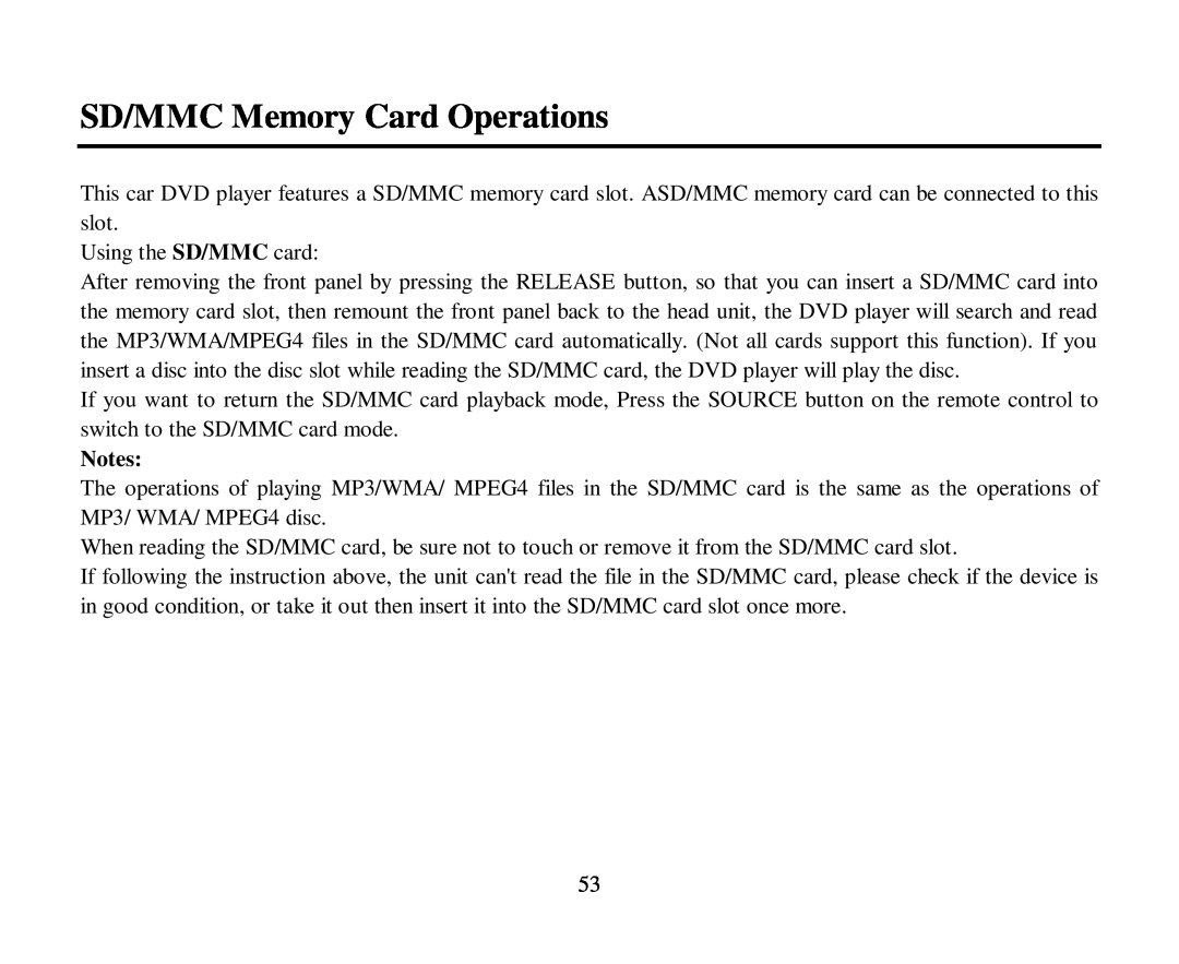 Hyundai H-CMD4015 instruction manual SD/MMC Memory Card Operations 
