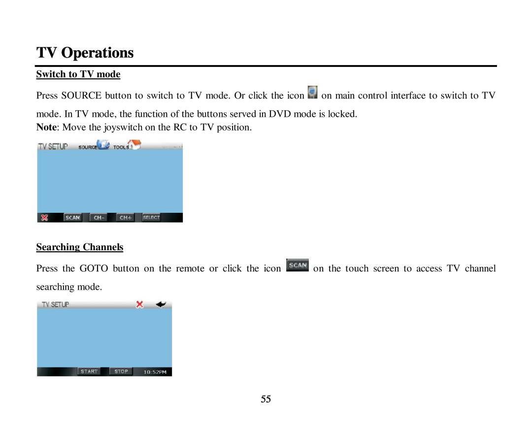 Hyundai H-CMD4015 instruction manual TV Operations, Switch to TV mode, Searching Channels 