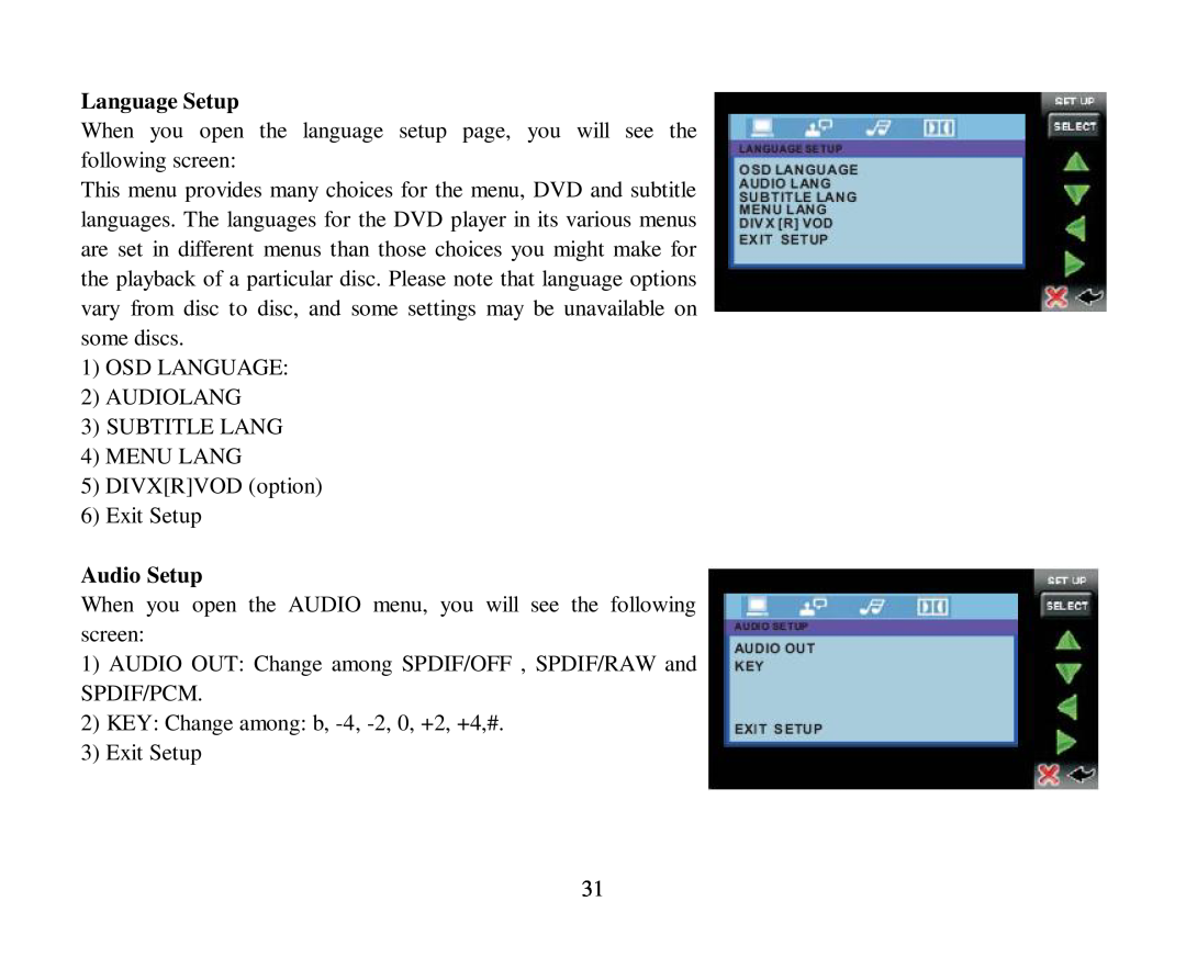 Hyundai H-CMD4015 instruction manual Language Setup, Audio Setup 