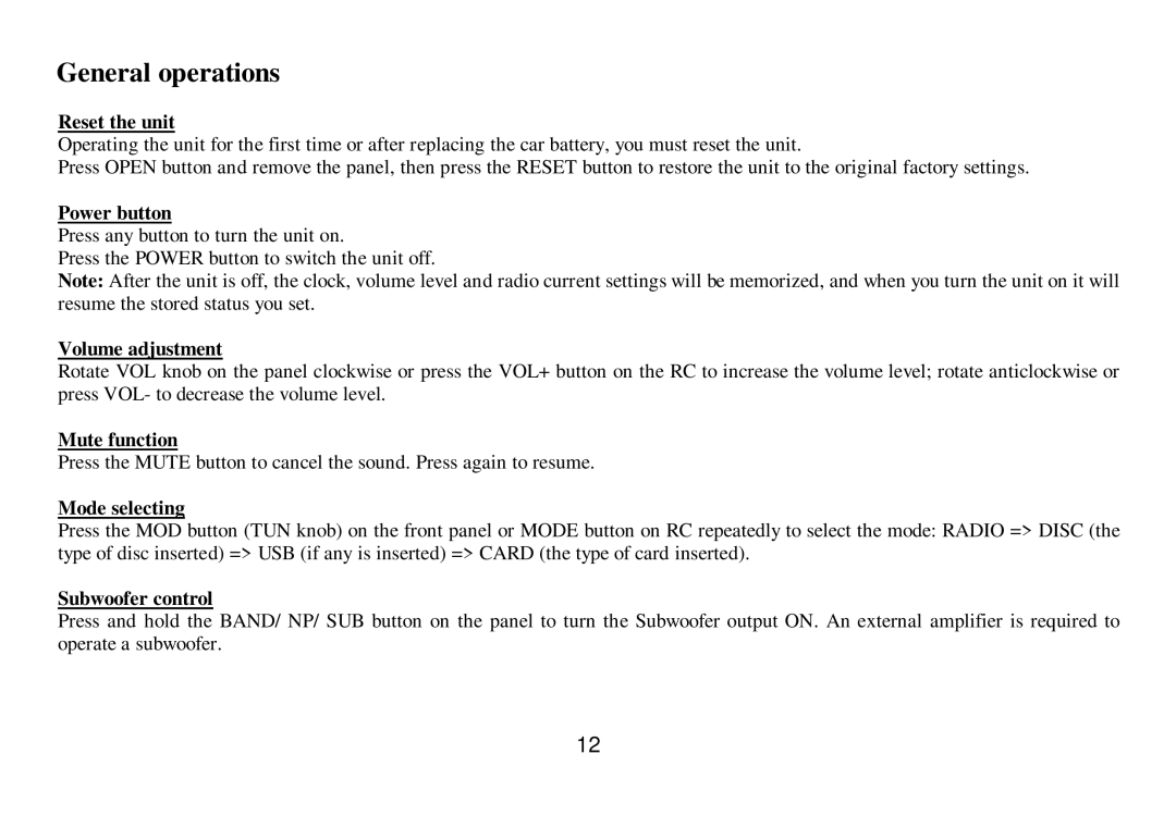 Hyundai H-CMD7075 instruction manual General operations 