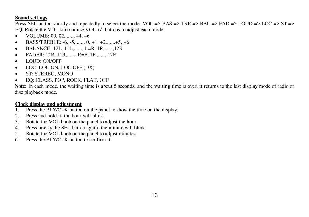 Hyundai H-CMD7075 instruction manual Sound settings, Clock display and adjustment 