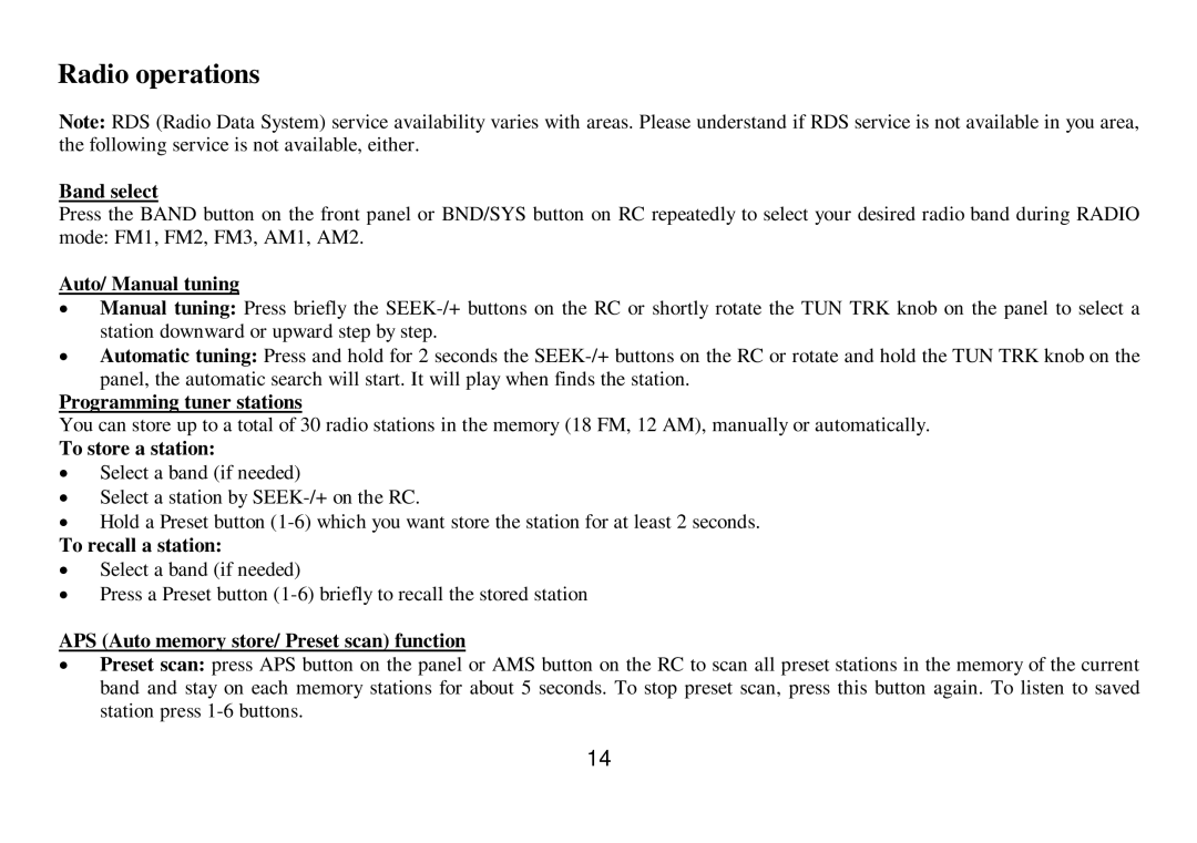 Hyundai H-CMD7075 instruction manual Radio operations 