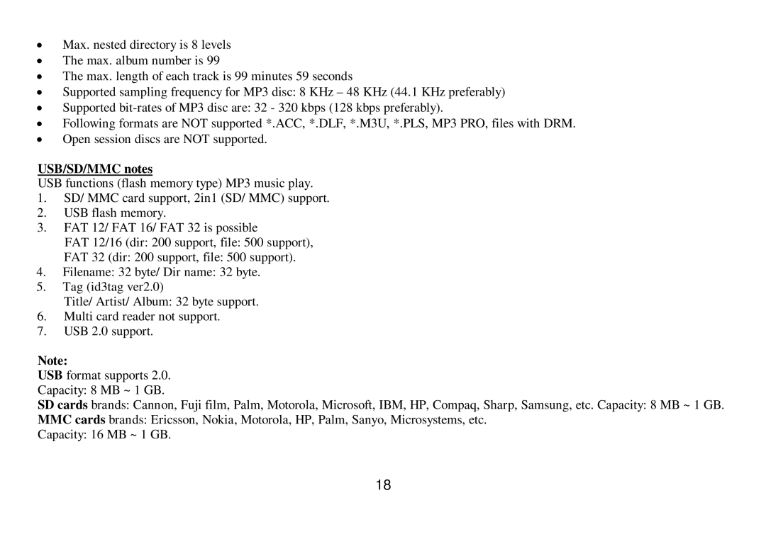 Hyundai H-CMD7075 instruction manual USB/SD/MMC notes 