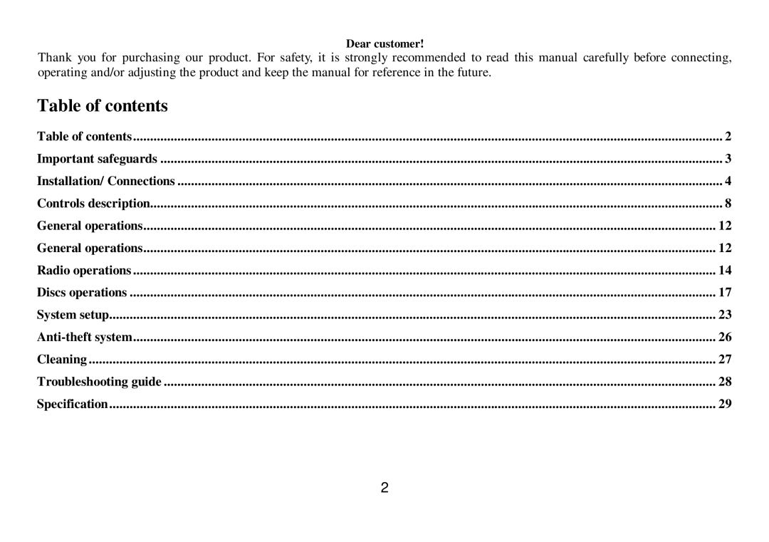 Hyundai H-CMD7075 instruction manual Table of contents 