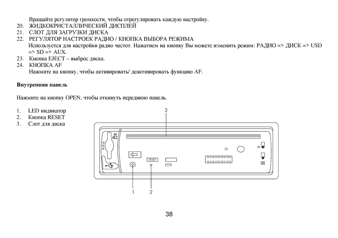 Hyundai H-CMD7075 instruction manual Βнутренняя панель 