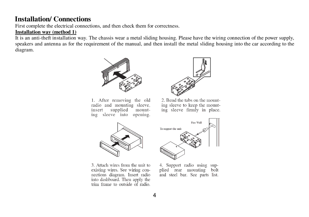 Hyundai H-CMD7075 instruction manual Installation/ Connections, Installation way method 