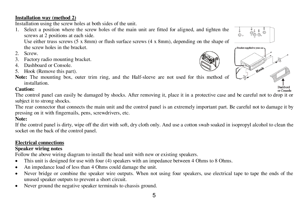 Hyundai H-CMD7075 instruction manual Electrical connections Speaker wiring notes 