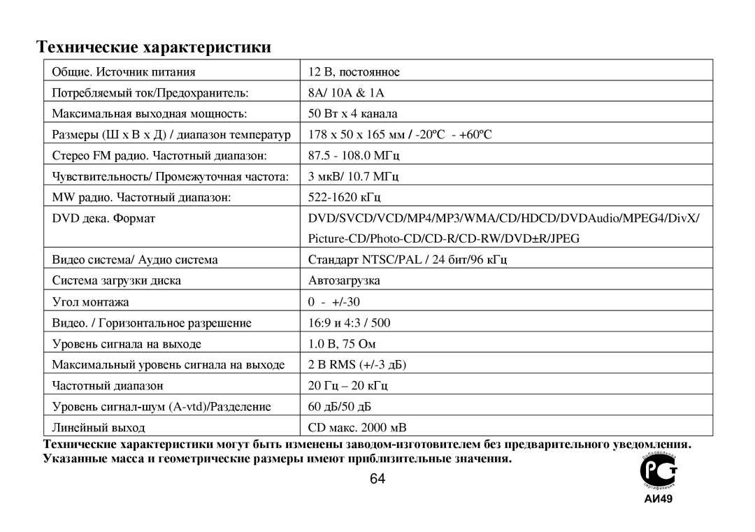 Hyundai H-CMD7075 instruction manual Τехнические характеристики 