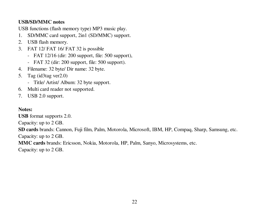 Hyundai H-CMD7080 instruction manual USB/SD/MMC notes 