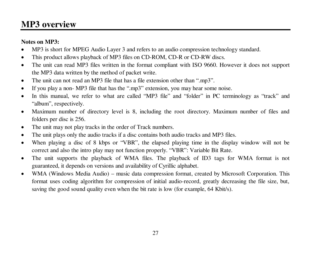 Hyundai H-CMD7080 instruction manual MP3 overview 