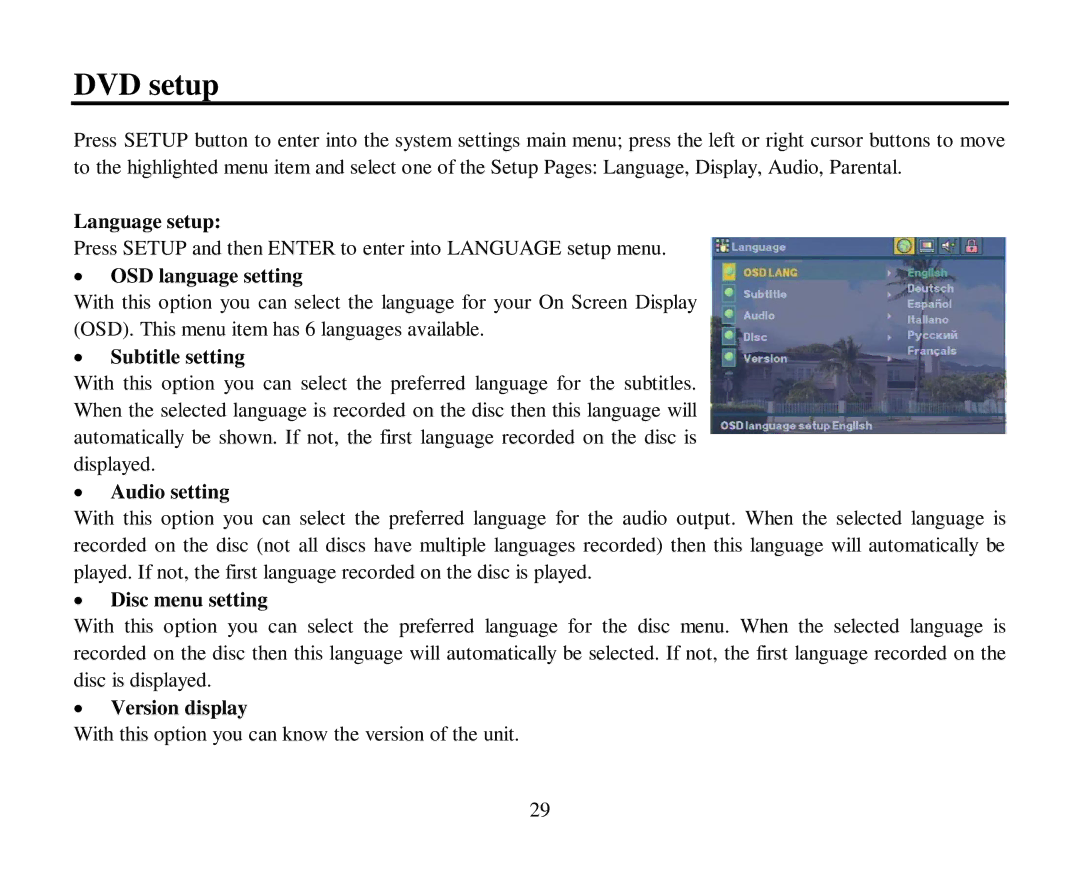 Hyundai H-CMD7080 instruction manual DVD setup 