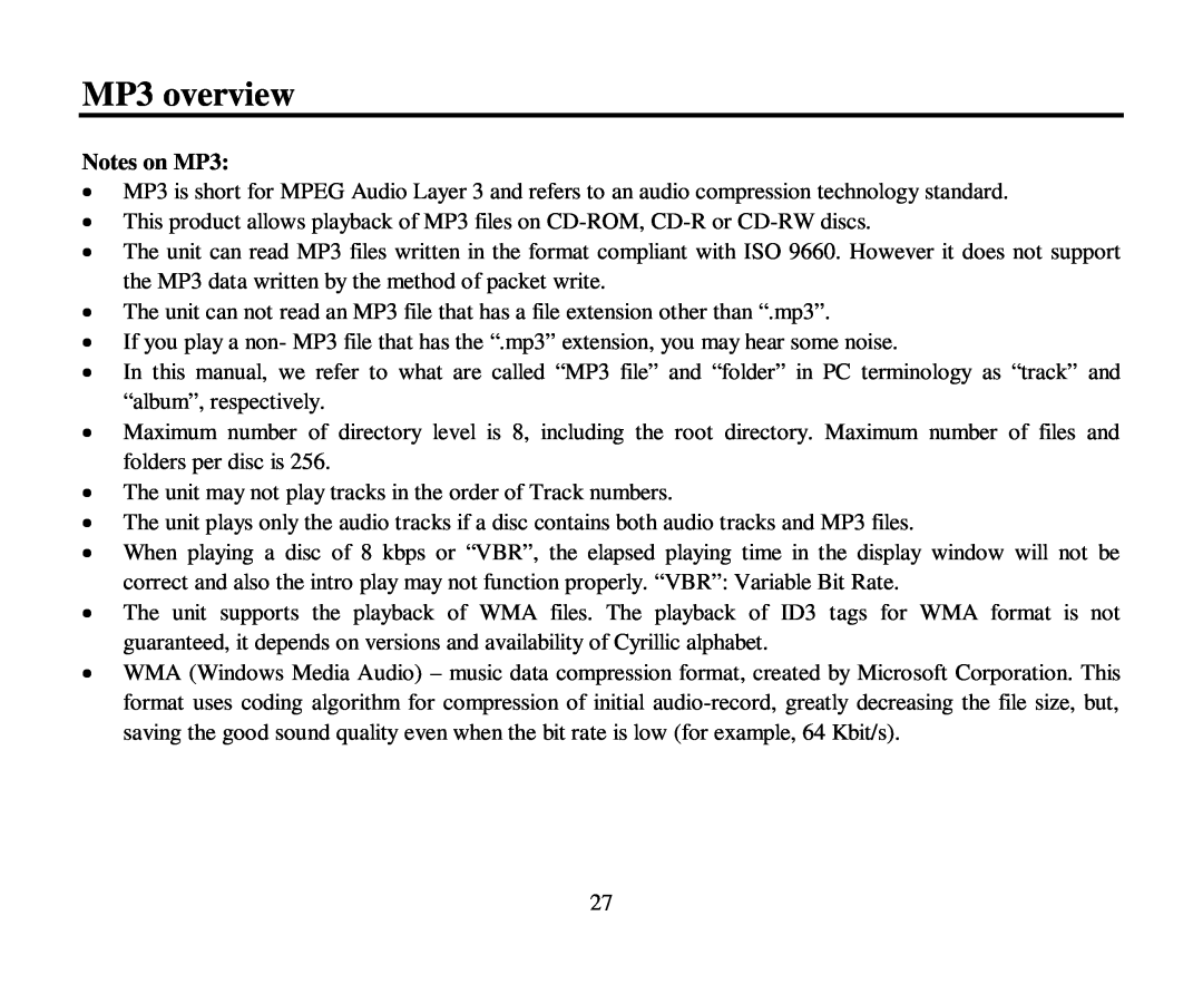 Hyundai H-CMD7080 instruction manual MP3 overview, Notes on MP3 