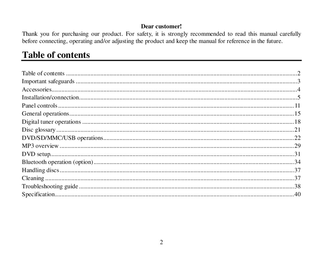 Hyundai H-CMD7086 instruction manual Table of contents 