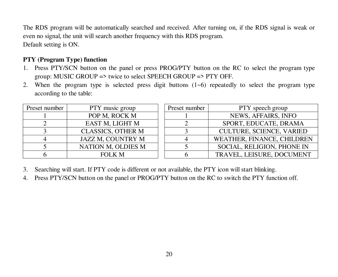 Hyundai H-CMD7086 instruction manual PTY Program Type function, TRAVEL, LEISURE, Document 