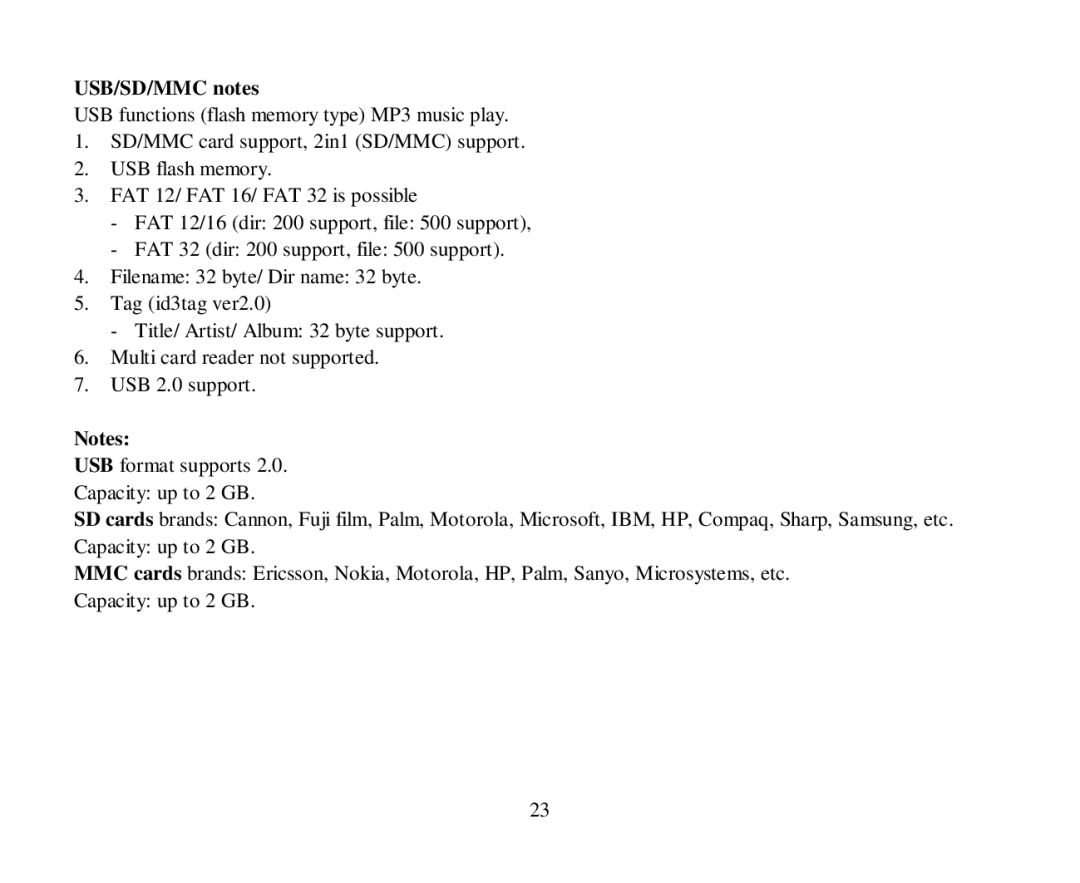 Hyundai H-CMD7086 instruction manual USB/SD/MMC notes 