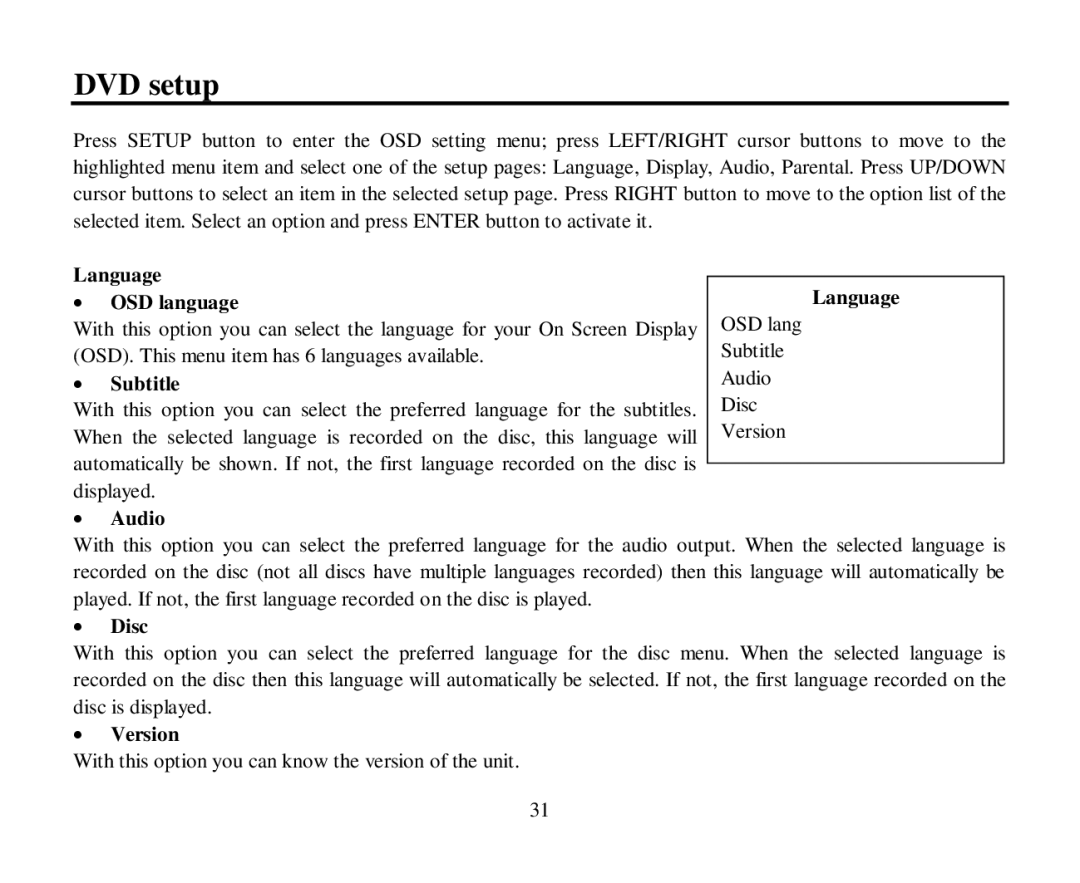 Hyundai H-CMD7086 instruction manual DVD setup 