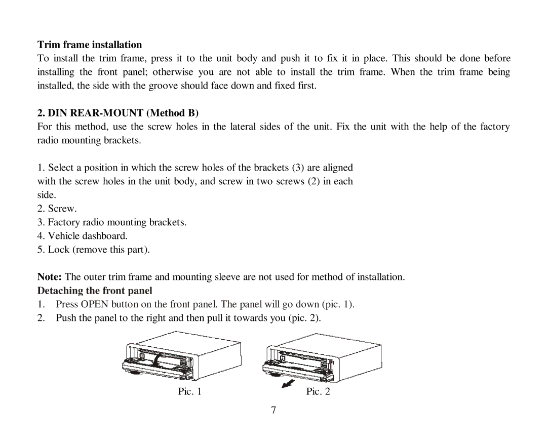 Hyundai H-CMD7086 instruction manual Trim frame installation, DIN REAR-MOUNT Method B 