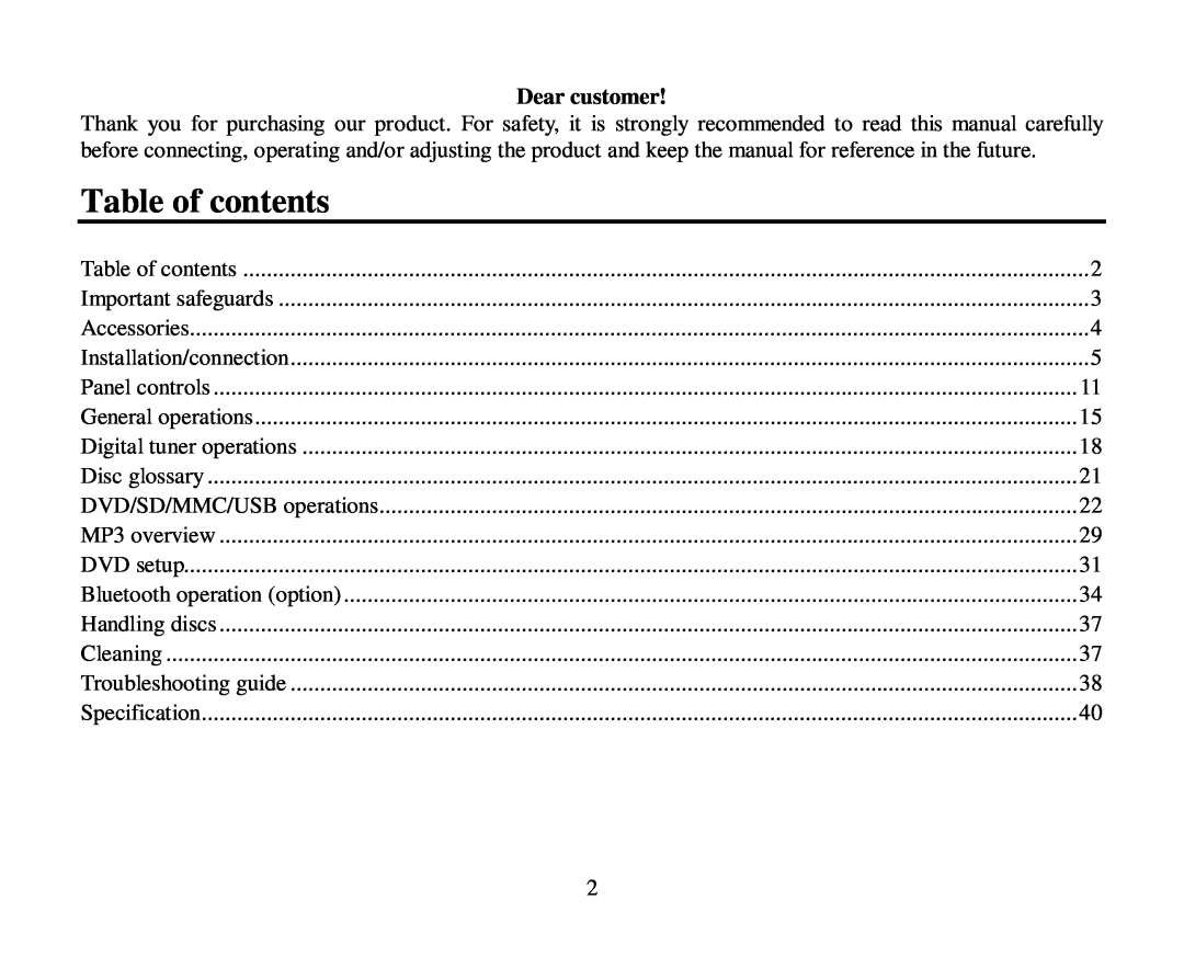 Hyundai H-CMD7086 instruction manual Table of contents 